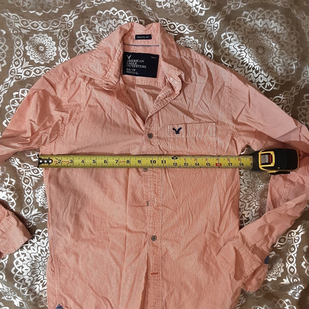 Mens American eagle outfiters long sleeve orange striped button up shirt xs/tp - Picture 3 of 8
